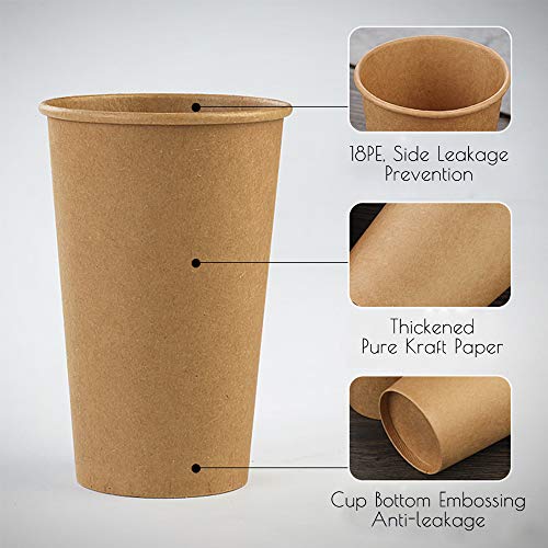 HLGQ Kraft Papel desechable Copas, 8Oz 12oz 16Oz Vasos de café té Caliente / / Bebida, adecuados para el hogar, Cafetería, Partido del Lugar de Trabajo, 100 PC,12oz