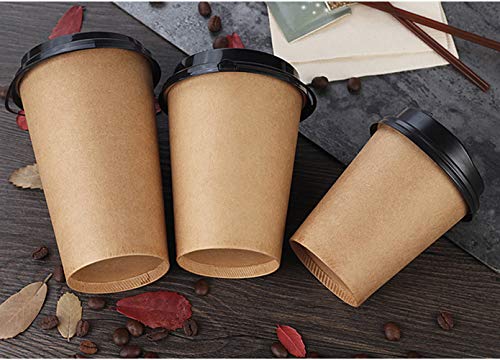 HLGQ Kraft Papel desechable Copas, 8Oz 12oz 16Oz Vasos de café té Caliente / / Bebida, adecuados para el hogar, Cafetería, Partido del Lugar de Trabajo, 100 PC,12oz