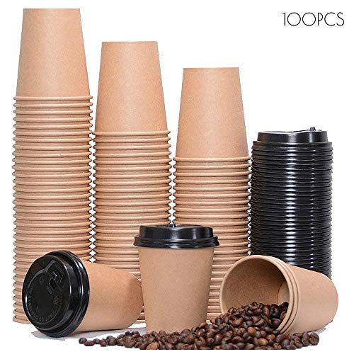 HLGQ Kraft Papel desechable Copas, 8Oz 12oz 16Oz Vasos de café té Caliente / / Bebida, adecuados para el hogar, Cafetería, Partido del Lugar de Trabajo, 100 PC,12oz