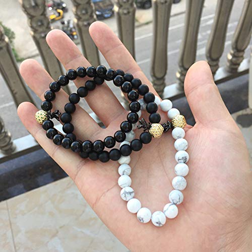 HLII Pulsera De Cuentas para Mujer,Amantes De La Piedra Volcánica De Lava Natural Pulsera De Piña Cuentas De Piedra Pulsera Blanca Joyería Femenina Pulso Pull Punk De Los Hombres