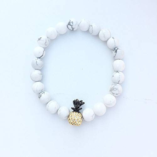 HLII Pulsera De Cuentas para Mujer,Amantes De La Piedra Volcánica De Lava Natural Pulsera De Piña Cuentas De Piedra Pulsera Blanca Joyería Femenina Pulso Pull Punk De Los Hombres