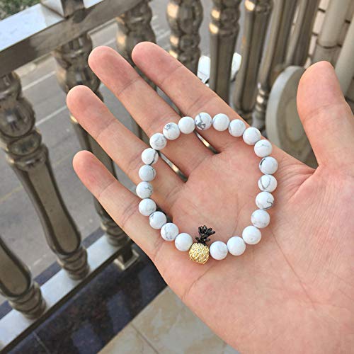 HLII Pulsera De Cuentas para Mujer,Amantes De La Piedra Volcánica De Lava Natural Pulsera De Piña Cuentas De Piedra Pulsera Blanca Joyería Femenina Pulso Pull Punk De Los Hombres