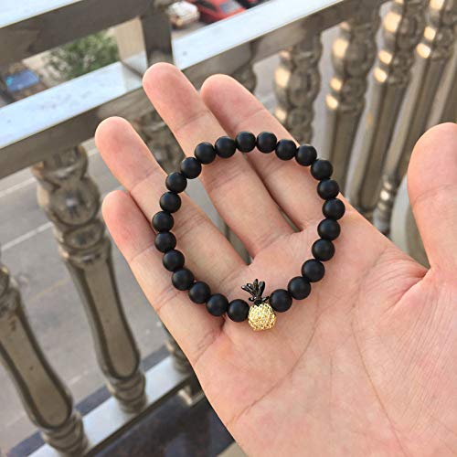 HLII Pulsera De Cuentas para Mujer,Amantes De La Piedra Volcánica De Lava Natural Pulsera De Piña Cuentas De Piedra Pulsera Negra Joyería Femenina Pulso Pull Punk De Los Hombres