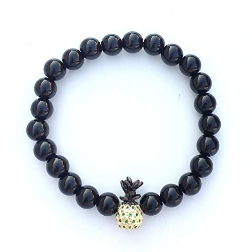 HLII Pulsera De Cuentas para Mujer,Amantes De La Piedra Volcánica De Lava Natural Pulsera De Piña Cuentas De Piedra Pulsera Negra Joyería Femenina Pulso Pull Punk De Los Hombres