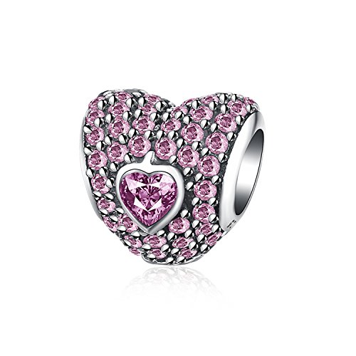 HMILYDYK - Abalorio con forma de corazón "Te Amo Para Siempre" con cristales de circonita y plata de ley 925 para pulseras de Pandora.