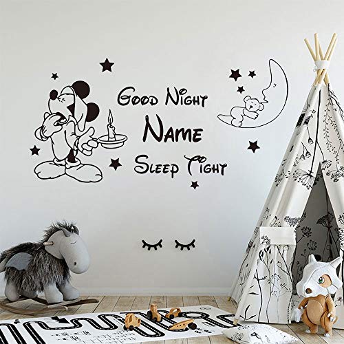HNXDP Custom Name Mouse Good Night Sleep Wall Sticker Baby Nursery Kids Room Personalized Name Baby Mouse Moon Wall Decal 57x30cm