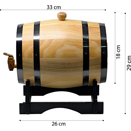 Hogar y Mas Cuba de Madera 5L con Soporte, Dispensador de Bebidas. Barril Vino ø 18x27 cm