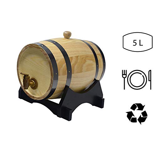 Hogar y Mas Cuba de Madera 5L con Soporte, Dispensador de Bebidas. Barril Vino ø 18x27 cm