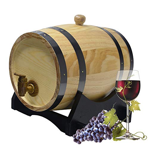 Hogar y Mas Cuba de Madera 5L con Soporte, Dispensador de Bebidas. Barril Vino ø 18x27 cm