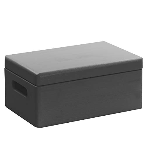 Hojas Lust – Caja de madera para guardar en tamaño m – Pino negro aprox. 30 x 20 x 14 cm – Caja con asas – Cantos redondeados y tapa de madera maciza