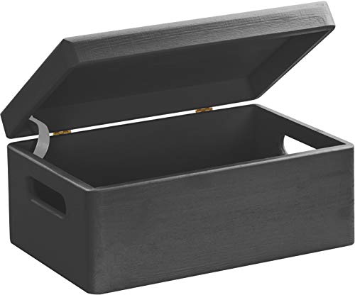 Hojas Lust – Caja de madera para guardar en tamaño m – Pino negro aprox. 30 x 20 x 14 cm – Caja con asas – Cantos redondeados y tapa de madera maciza