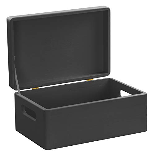 Hojas Lust – Caja de madera para guardar en tamaño m – Pino negro aprox. 30 x 20 x 14 cm – Caja con asas – Cantos redondeados y tapa de madera maciza