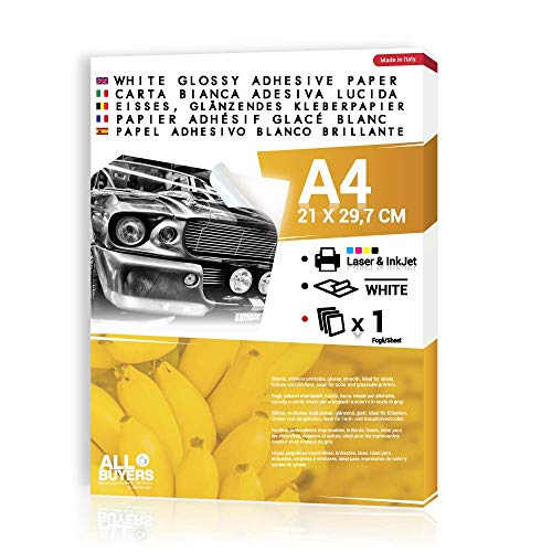 Hojas Papel Adhesivo Blanca Brillante autoadhesivo Tamaño A4 – Etiquetas y pegatinas personalizadas Glossy para impresión láser e inyección de tinta de inyección de tinta blanca adhesivo imprimible