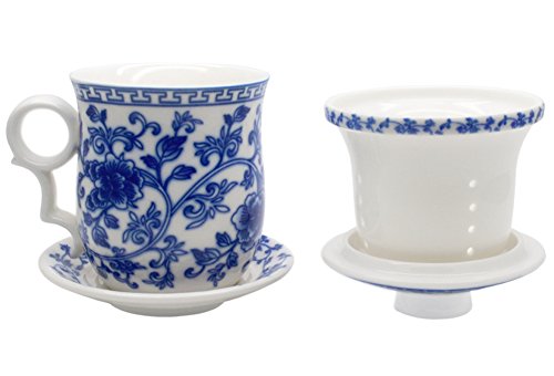 hollihi porcelana taza de té con tapa y platillo infusor Sets – chino Jingdezhen cerámica taza de café de té sistema de preparación de té para oficina en casa