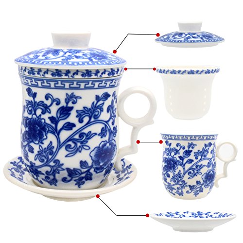 hollihi porcelana taza de té con tapa y platillo infusor Sets – chino Jingdezhen cerámica taza de café de té sistema de preparación de té para oficina en casa