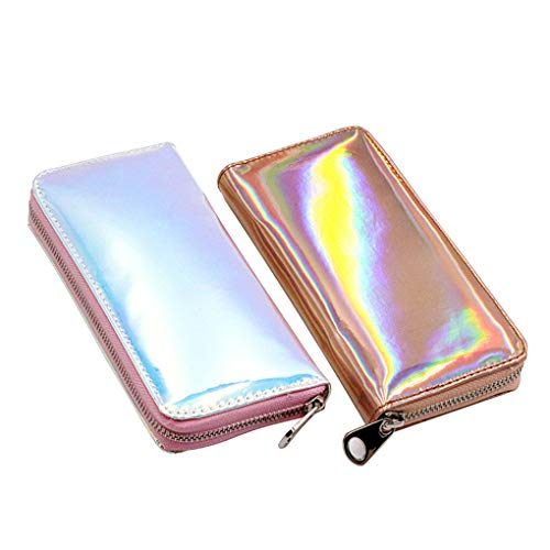 Hologram - Monedero para Mujer con hombraje Largo holográfico de Damas, Bolso para niña con Monedero portatarjetas ID Titulares Mujer Laser Silver Blue Talla única