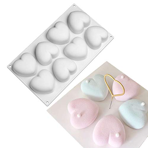 Holz sammlung Moldes de Silicona Reutilizables con 8 Cavidades Forma de Corazón para Repostería, Jabón, Velas, Chocolates, Dulces, Molde para Horno, Cubos de Hielo, Set de 2#01