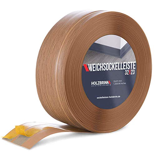 HOLZBRINK Rodapiés flexible autoadhesivo Roble Oscuro Rodapiés flexible 32x23 mm, 10 m Zócalo Autoadhesivo