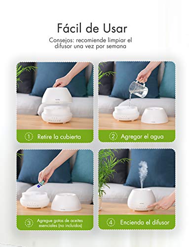 Homasy 500ml Difusor de Aromas, Difusor Aromaterapia con Luz Nocturna de 8 Colores, 21dB Humidificador Difusor Aceites Esenciales Ultrasónico, Humidificador Bebés con Fragante sin BPA, Blanco