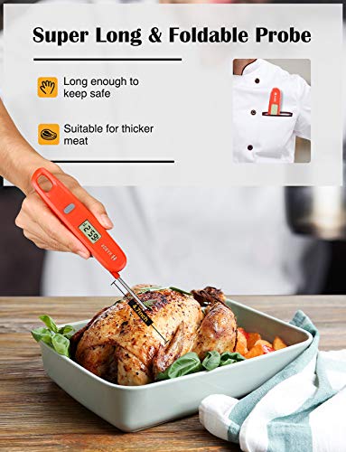 Homasy Termómetro de Cocina, 5S Lectura Instantánea, 4.8" Sonda Larga Plegable, Digital Termometro para Carne Alimentos BBQ Leche Aceite de Vino Agua Comida