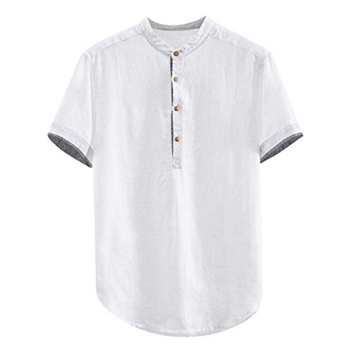 Hombre Cuello En V Camisetas Manga Larga Botón En Slim para Camisa Ocio Color Sólido La Moda Blusa Superior Retro Henley Camisas