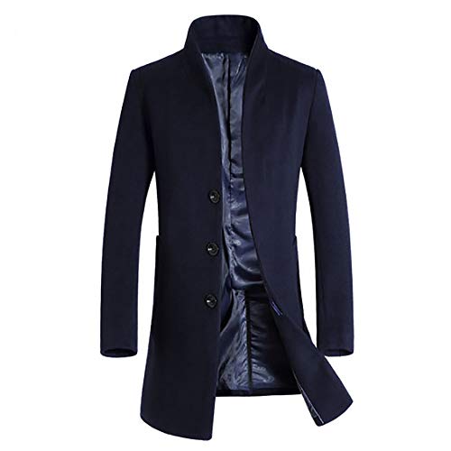 Hombre Invierno Abrigo,JiaMeng Chaqueta para Hombre,Ligero Chaqueta Abajo Cálido Trinchera de Invierno Botón Largo Outwear Abrigo Elegante Abrigos(Armada,2XL)