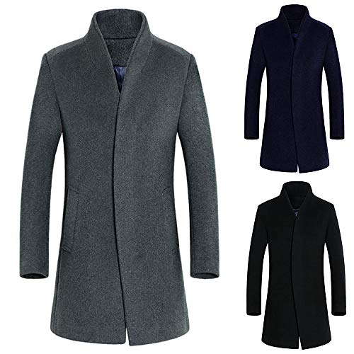 Hombre Invierno Abrigo,JiaMeng Chaqueta para Hombre,Ligero Chaqueta Abajo Cálido Trinchera de Invierno Botón Largo Outwear Abrigo Elegante Abrigos(Armada,2XL)