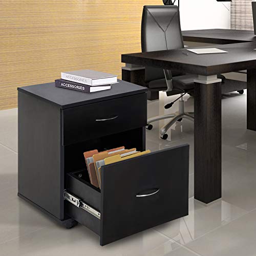 HOMCOM Cajonera de Oficina y Hogar Tipo Archivador de Madera Móvil con Ruedas y 2 Cajones 41x39x58cm Negro