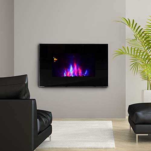 HOMCOM Chimenea Eléctrica de Pared Calefactor Estufa Eléctrica 1000/2000W Temporizador Termostato Auto-Control Llama LED 7 Color Mando a Distancia 90x9.5x56cm