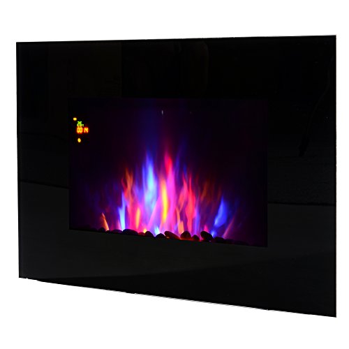 HOMCOM Chimenea Eléctrica de Pared Calefactor Estufa Eléctrica 1000/2000W Temporizador Termostato Auto-Control Llama LED 7 Color Mando a Distancia 90x9.5x56cm