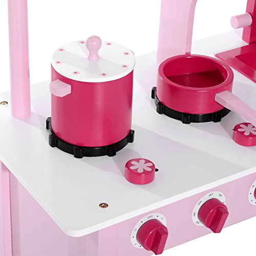 HOMCOM Cocina de Juguete para Niños Set Juego Cocinita Madera Infantil 3 Años Juego de Imitación 60x30x84.5cm Rosa