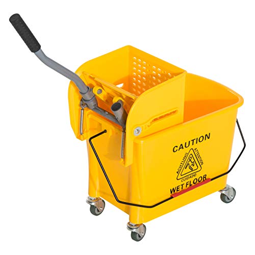 HOMCOM Cubo Fregado Profesional 20L con Ruedas y Prensa Cubo de Fregar Industrial Cubo para Mopa Separador de Agua 60x27x70.5cm Amarillo