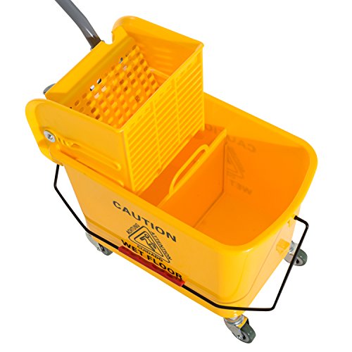 HOMCOM Cubo Fregado Profesional 20L con Ruedas y Prensa Cubo de Fregar Industrial Cubo para Mopa Separador de Agua 60x27x70.5cm Amarillo