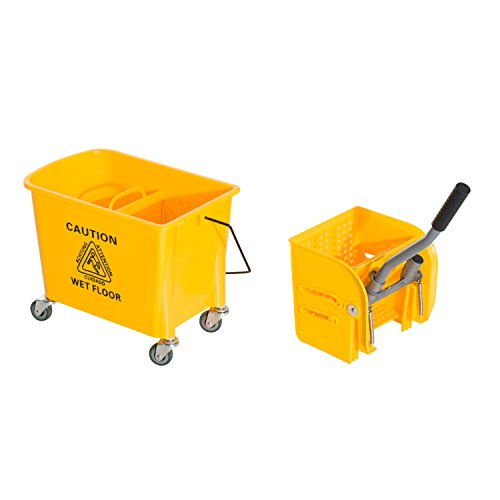 HOMCOM Cubo Fregado Profesional 20L con Ruedas y Prensa Cubo de Fregar Industrial Cubo para Mopa Separador de Agua 60x27x70.5cm Amarillo