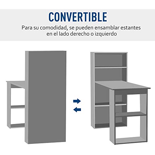 HOMCOM Mesa con Estantería Reversible Mesa de Ordenador para Hogar Oficina Escuela 120x55x120cm Blanco