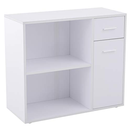 HOMCOM Mesa de Ordenador Escritorio Mesa Esquinera con Librería Oficina Multi-Formas Giratorio 180° con 2 Estantes 1 Cajón 1 Puerta Mesa de Despacho Escuela Estudio Madera