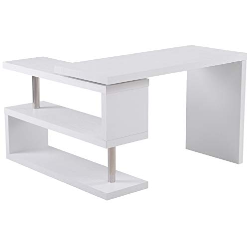 HOMCOM Mesa de Ordenador Mesa de Oficina Reversible para Hogar Escuela 2 Estantes 187,5X 50 x76,1cm Madera Blanco