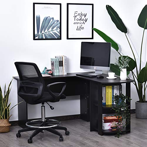 HOMCOM Mesa de Ordenador PC Escritorio para Oficina Hogar Tipo Esquinera Forma L con Estantes 136.2x130.4x72cm Madera