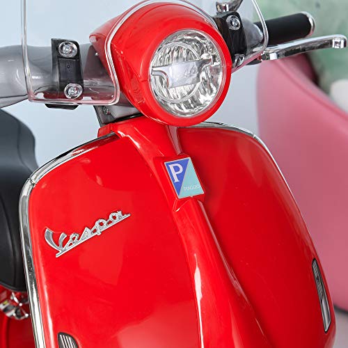 HOMCOM Moto Eléctrica Vespa Faros Música 2 Ruedas Auxiliares para Niños Mayores de 3 Años Motocicleta Infantil Autorizada 108x49x75 cm Rojo