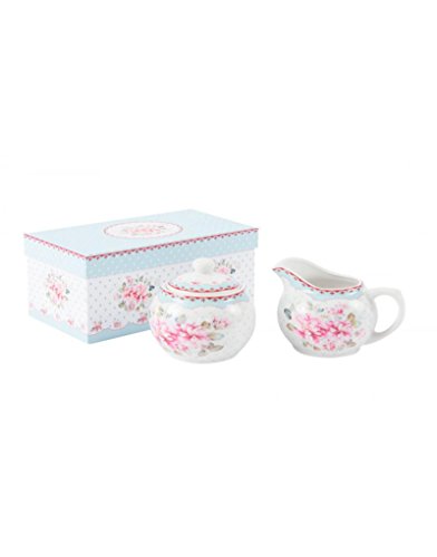 Home Line Azucarero y lechera de Porcelana Elegante con diseño Floral Sky & Flowers con Caja