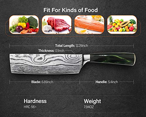 Home Safety Cuchillo de Chef Chino - Cuchillo Cocina de 7 Pulgadas, Nakiri Cuchillo de Cocinero Chino, Alemán Cuchillo de Carne de Acero Inoxidable con Mango Ergonómico para cocina y restaurante