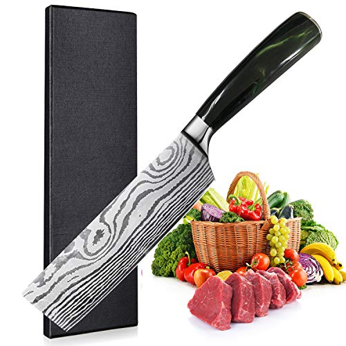 Home Safety Cuchillo de Chef Chino - Cuchillo Cocina de 7 Pulgadas, Nakiri Cuchillo de Cocinero Chino, Alemán Cuchillo de Carne de Acero Inoxidable con Mango Ergonómico para cocina y restaurante