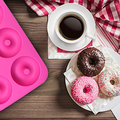 homEdge - Pack de 2 moldes para dónuts, antiadherentes, con silicona de grado alimenticio, verde y rosa