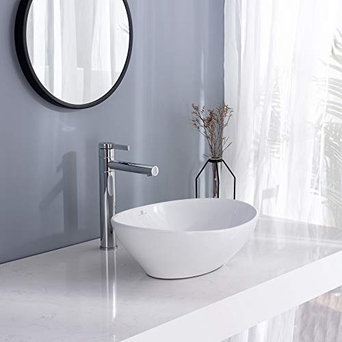 HOMELODY Lavabo de Baño Cerámico Redondo Blanco 41cm con Desagüe y Sifón Tratamiento Antical y Antibacteriano Lavabo de Porcelana Circular sobre Encimera para Baño Aseo