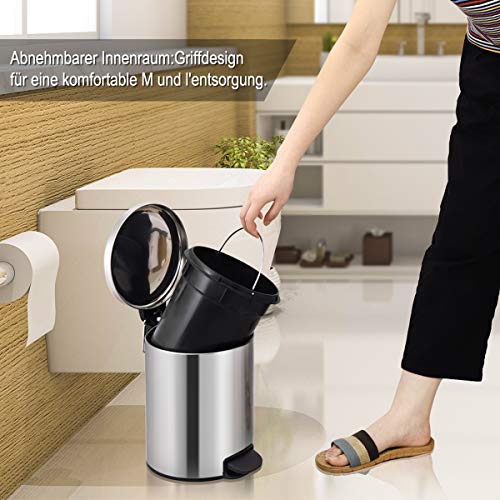 Homemaxs Basurero de baño de acero inoxidable con sistema de cierre suave (cepillada de bajada automática) 5L