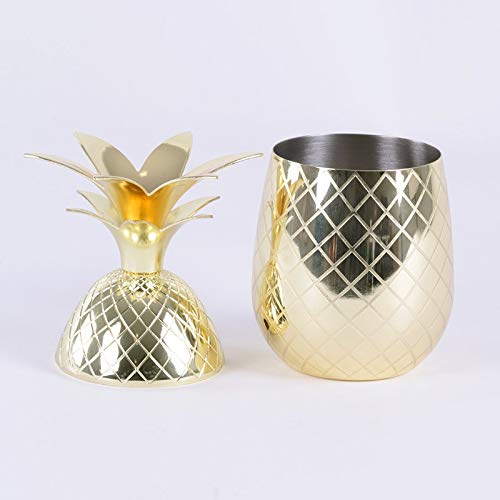 Homevibes Taza De Coctel, Vaso de Piña con Tapa, Copa De Acero Inoxidable, Copa para Cóctel, Copa De Vina, Ideal para Coctel o Decoración 50cl (Dorado)