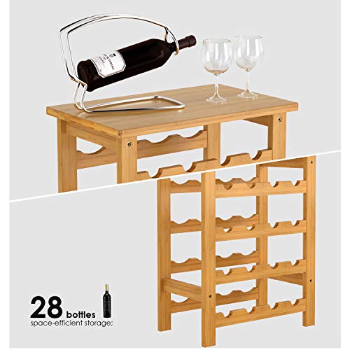 Homfa Botellero para 24 Botellas de Vino Botellero de Bambú con Portavaso de 7 Niveles 47x29x94cm