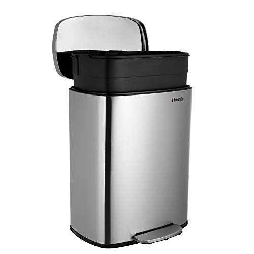 Homfa Cubo de Basura Automático con Tapa Bajada Lenta y Suave para Cocina Exterior Basurero de Cocina de Acero Inoxidable Anti-Huella Mate 50L