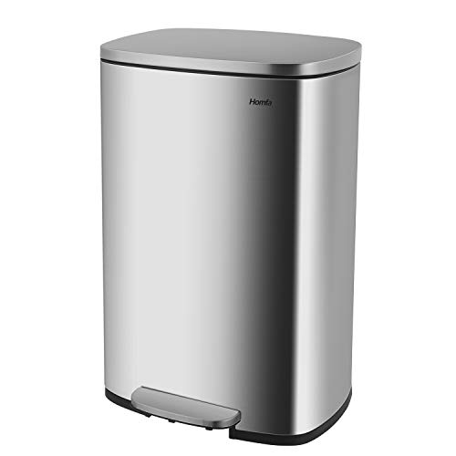 Homfa Cubo de Basura Automático con Tapa Bajada Lenta y Suave para Cocina Exterior Basurero de Cocina de Acero Inoxidable Anti-Huella Mate 50L