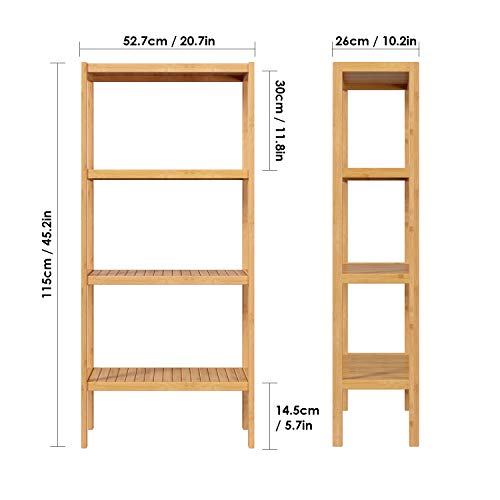 Homfa Estantería Bambú para Baño Bastidores para Plantas Estantería Almacenaje para Salón Cocina de 4 Niveles 52.7x26x115cm